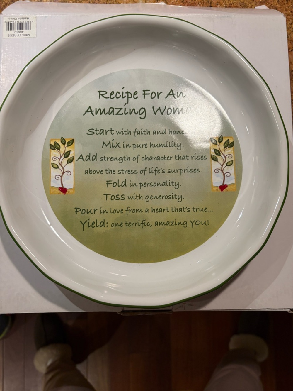 Decorative Ceramic Serving Bowl - White with Green Trim